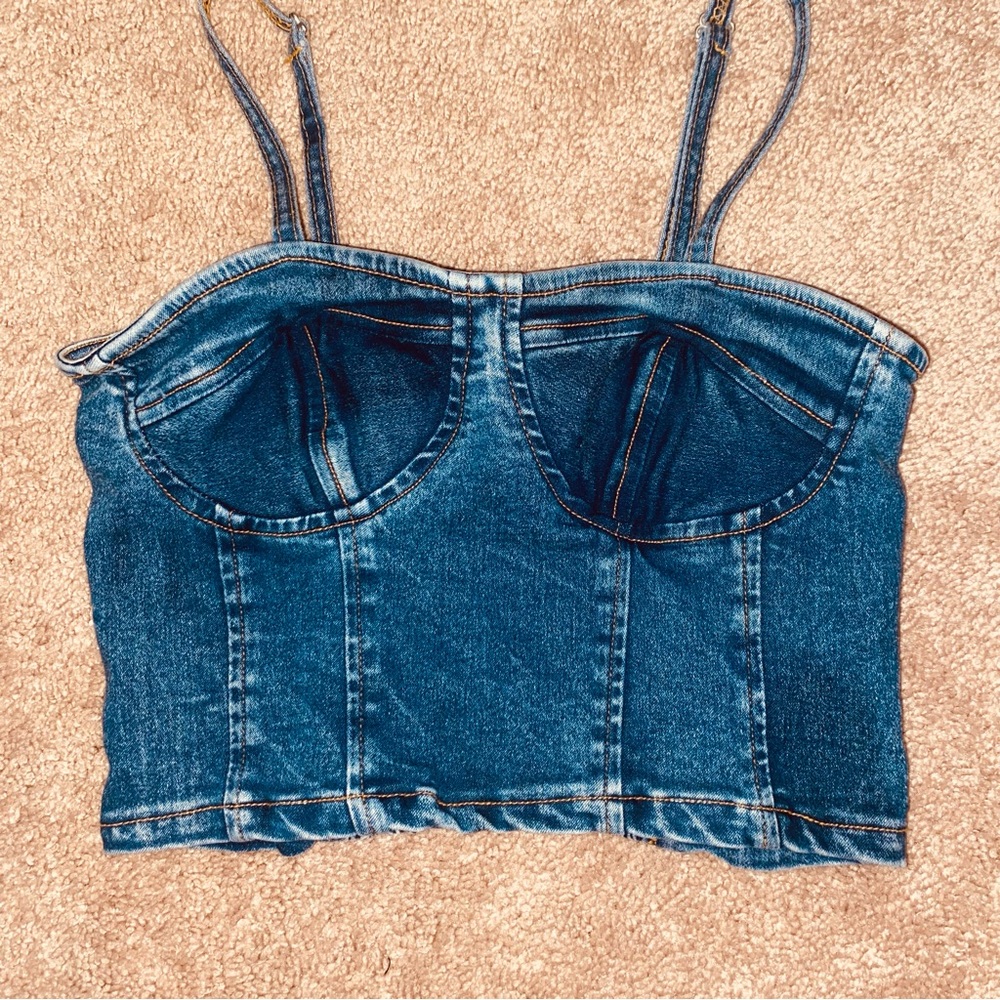 Thrill blue Jean crop top size small